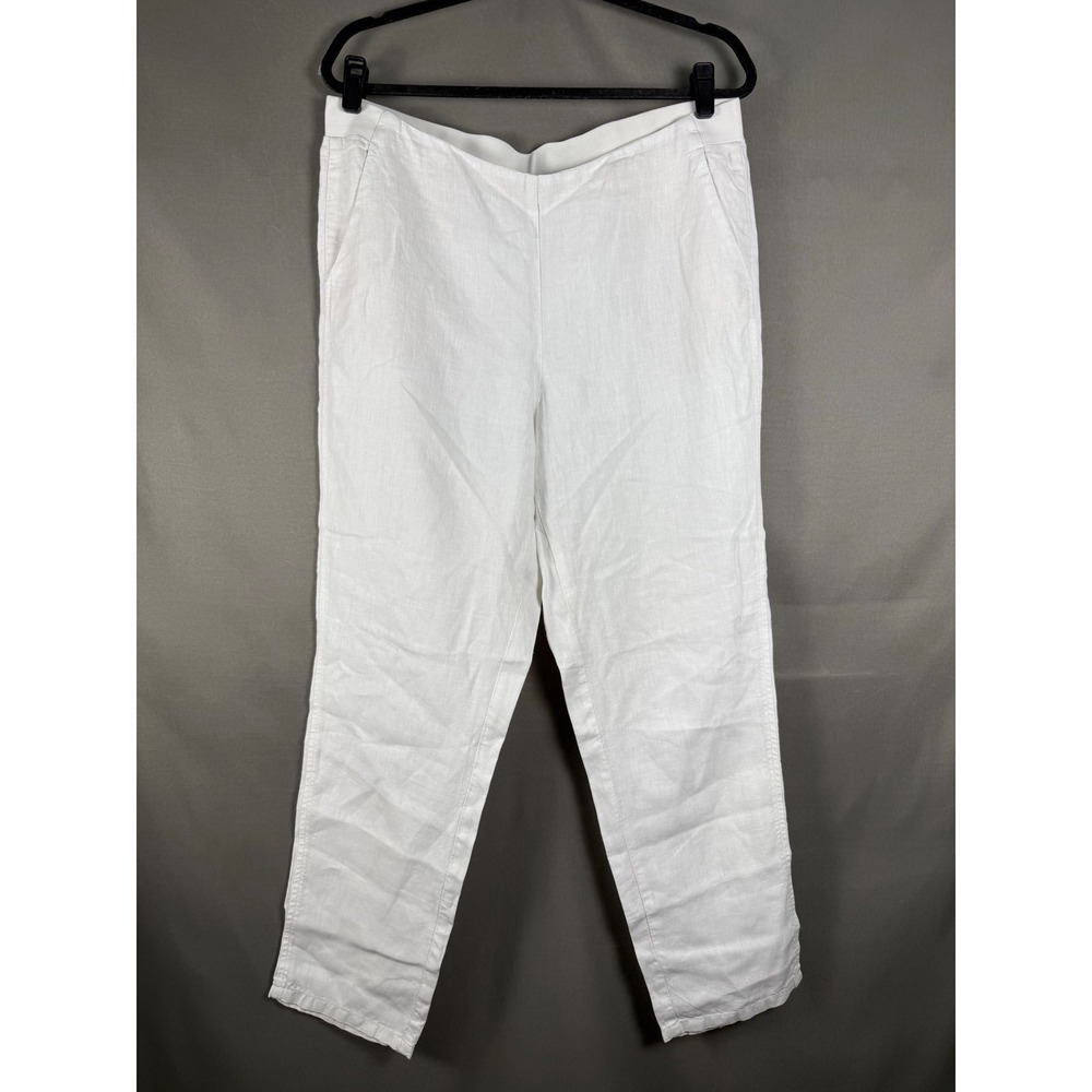 J. Jill Pants Women Size M White 100% Love Linen Straight Leg Elastic Waist